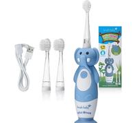 Brush-Baby WildOnes Kids Electric Rechargeable Toothbrush Elephant, 1 Handle, 3 Brush Head, USB Charging Cable, for Ages 0-10 (Elephant)