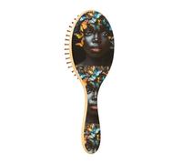 Brush Detangler Hair Brush - All Hair Types - Soft Bristles Glide Through Tangles with Ease African American Butterfly Girl for Wet & Dry Hair