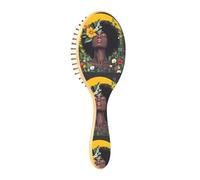 Brush Detangler Hair Brush - All Hair Types - Soft Bristles Glide Through Tangles with Ease Yellow Red Flower Girl for Wet & Dry Hair