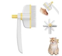 Brush For Cats, Rotating Comb to Remove Floating Hairs, Pet Self-Cleaning Flea Grooming Comb With Release Button For Short & Long Cat (Yellow)