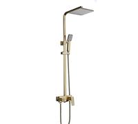Brush Gold Rain Luxury Brass Bathtub Mixer Tap, Wall Mount Exposed System with Tub Spout, Bathroom Shower Faucet Set