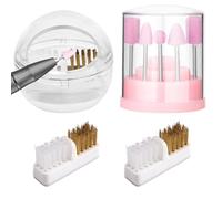 Brush Kit, Nail Drill Bit Holder & Dust-Proof 48-Hole Bit Storage Container Nail Display Stand, Nail Art Tool Cleaner Case With Hard Steel & Soft Nylon Brush, Includes 2 Replacement Brushes