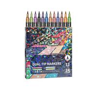 Brush Markers Pens 24 Colors Both Ends Are Pens Twelve Pack Metallic Markers For Cards DIY Doodle Writing Adults Coloring Books Art Scrapbooking（2.5ml） (Blue, 14cm)