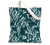 Brush Patterns Canvas Tote Bag for Women, Abstract Contemporary Dots Waves Summer Teal Washable Reusable Small Tote Bag Ide, Teal, 13x15 Inch