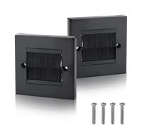Brush Plate 2 Pack, Black Cable Brush Wall Plate for TV & Data Cables - Single Gang Flush Wall Faceplate to Conceal & Tidy Wires, Cable Pass Through Panel for Home & Office