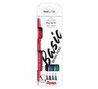 Brush Sign Pen Wallet, 4 pens, Black, Red, Blue & Green, (1 of each)