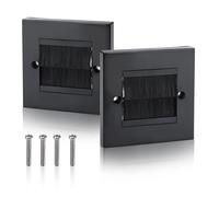 Brush Wall Plate, 2 Pcs Cable Entry Cover, Wall Cable Cover, Single Gang Brush Panel, Flush Wall Mounted Faceplate Cover for Wires and Cables Access with Black Brushes