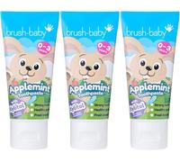 BrushBaby - New Applemint Baby Toothpaste 150ml (3 x 50ml Tubes) - for Ages 0-3 - with Xylitol & Fluoride - Supports Healthy Teeth & Gums - Gentle, Safe if Swallowed - Vegan Formula