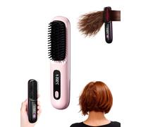 Brushea Pro 2.0 Brush, Brushea Short Hair Brush, Cordless Heated Styling Brush with Ionic Care, 3 Temperature Settings, Type-C Rechargeable, LED Display, Portable Travel Hair Straightener (Pink)