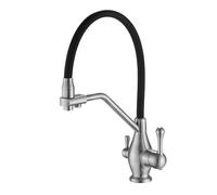 Brushed 3-Way Kitchen Faucet Pull-Down Sprayer Flexible Dual Handle with Hot & Cold Water Modern Kitchen Mixer Tap and Functal Sink Fixture