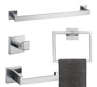 Brushed 4-Piece Bathroom Hardware Set Premium Stainless Steel Bath Towel Bar Sets Wall Mounted Square Bathroom Accessories Kit, 23.6 Inch Brushed Nickel