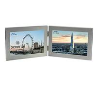 Brushed Aluminium Satin Silver Colour - Twin 2 Picture Horizontal Double Folding Photo Frame - Takes 2 Photos of 6 x 4 inches (15 x 10 cm) (Landscape Style)
