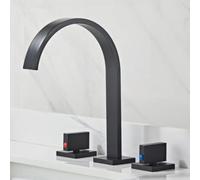 Brushed Black Square Basin Faucet3 Hole Double Handle Brass Bathroom Sink Tap Hot & Cold Water Mixer Stylish Modern Design for Home & Kitchen