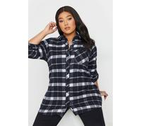 Yours Curve Blue & Black Check Brushed Boyfriend Shirt - Women's - Plus Size Curve