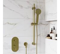 Brushed Brass 1 Outlet Thermostatic Mixer Shower Set with Round Hand Shower & Slide Rail Kit - Arissa