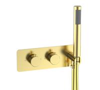 Brushed Brass 2 Outlet Concealed Thermostatic Shower Valve with Integrated Hand Shower - Arissa