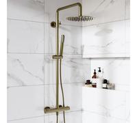 Brushed Brass 2 Outlet Thermostatic Bar Mixer Shower Set with Hand Shower - Arissa