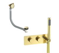 Brushed Brass 2 Outlet Thermostatic Mixer Shower Set with Overflow Bath Filler - Arissa