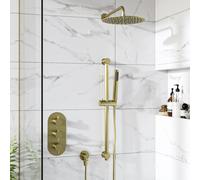 Brushed Brass 2 Outlet Wall Mounted Thermostatic Mixer Shower Set with Hand Shower & Diverter - Arissa