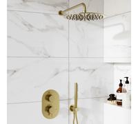 Brushed Brass 2 Outlet Wall Mounted Thermostatic Mixer Shower Set With Hose - Arissa