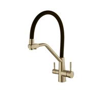 Brushed Brass 3Way Kitchen Faucet with PullOut Shower Head & Flexible Spout Double Handle Mixer Tap for Sinks Elegant Gold Finish Easy Installation