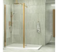 Brushed Brass 700mm Wet Room Walk in Shower Screen with 300mm Flipper Panel + 8mm Clear Easy Clean Safety Tempered Glass Panel & Stainless Steel Support Bars Shower Enclosure Cubicle 1850mm Height
