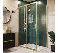 Brushed Brass 8mm Glass Rectangular Sliding Shower Enclosure with Low Profile Shower Tray 1000x800mm - Pavo