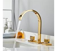 Brushed Brass Basin FaucetSquare Bathroom Sink Tap with 3 Holes Double Handle Hot & Cold Water Mixer Durable & Stylish Design for Modern Bathrooms
