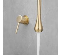 Brushed Brass Bathroom Basin Mixer Tap - Concealed Single Handle Wall-Mounted Sink Faucet for Hot & Cold Water Stylish Hanging T Design for Modern Bathrooms