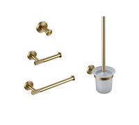 Brushed Brass Bathroom Hardware Set - Knurled Towel Bar, Robe Hook, Paper Holder, Towel Ring & Toilet Brush Kit - Stylish Accessories for Modern Bathrooms