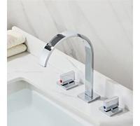 Brushed Brass Bathroom Sink Faucet3 Hole Double Handle Basin Tap Square Design Hot & Cold Water Mixer Durable & Stylish Sink Tap for Modern Bathrooms