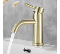 Brushed Brass Bathroom Sink Tap Round Mixers Washroom Cloakroom Taps Single Lever Stainless Steel