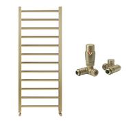 Brushed Brass Bathroom Straight Heated Towel Rail Radiator 500 x 1200 & Dual Fuel Thermostatic Valves