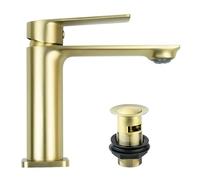 Brushed Brass Blade Basin Mixer Tap with Slotted Waste - Ultra-Slimline Spout Built-in Aerator Precision Lever Control Solid Fixing System