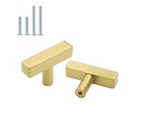 Brushed Brass Cabinet Knobs Drawer Pulls Furniture Hardware - Goldenwarm LS1212GD Square Gold Kitchen Drawers Cabinet Door Handle Bathroom Cabinet Pulls Stainless Steel 15 Pack …