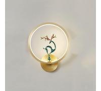 Brushed Brass Circular Wall Lights LED Chinese Enamel Wall Lamps Bedroom Study Wall Light,Hallway Living Room