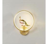 Brushed Brass Circular Wall Lights LED Chinese Enamel Wall Lamps Bedroom Study Wall Light,Hallway Living Room