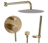 Brushed Brass Concealed Shower Set Gold Bathroom Shower Mixer System Round 12 Inch Rainfall Shower Head Kit