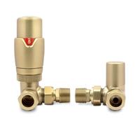 Brushed Brass Corner Modern Thermostatic Radiator Towel Rail Valves Central Heating (Pair) 1/2" BSP