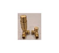 Brushed Brass Corner Thermostatic Radiator Valves & Lockshield 15mm Pack Set KT