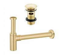Brushed Brass Full Cover Slotted Basin Waste & Minimalist Bottle Trap