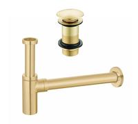 Brushed Brass Full Cover Unslotted Basin Waste & Minimalist Bottle Trap