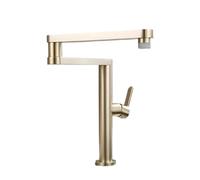 Brushed Brass Kitchen Faucet - Deck Mounted Foldable Pot Filler Tap with Hot & Cold Water, Rotating Spout for Modern Kitchens - Durable & Stylish Design