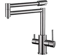 Brushed Brass Kitchen Mixer Tap Foldable 3-Way Faucet for Hot & Cold Water Modern Design for Pure Drinking Water Slish Home Kitchen Accessory