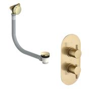 Brushed Brass Overflow Bath Filler Thermostatic Mixer Shower Set - Arissa