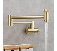 Brushed Brass Pot Filler FaucetCommercial Kitchen Wall Mount Tap Swing Arms Single Cold Water Double Joint Design for Sinks & Culinary Use