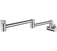 Brushed Brass Pot Filler FaucetCommercial Kitchen Wall Mount Tap with Swing Arms Single Cold Water Double Joint Design Ideal for Sinks & Culinary Use