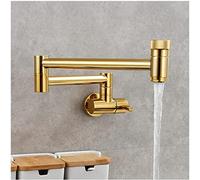 Brushed Brass Pot Filler FaucetCommercial Wall Mount Kitchen Tap Swing Arm Single Cold Water Double Joint Ideal for Sinks & Culinary Use