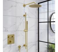 Brushed Brass Push Button 2 Outlet Wall Mounted Thermostatic Mixer Shower Set with Hand Shower - Vance
