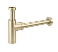 Brushed Brass Round Bottle Trap 1 1/4, Round Decorative P-Trap, Adjustable Waste Traps Plumbing Drain Tube for Bathroom Sink Basin Vessel, Brushed Brass